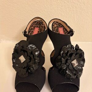 Betsey Johnson Black Heels with Floral Detail